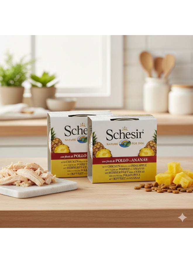 شيزير (Schesir) طبيعي للكلاب - عبوة من قطعتين 🐾 - فيليه الدجاج مع الأناناس - مكونات طبيعية 100% - 300 جم (2 علبة × 150 جم) ✨